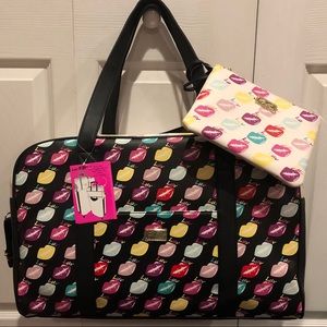 NWT Betsey Johnson Lips Weekender bag & wristlet